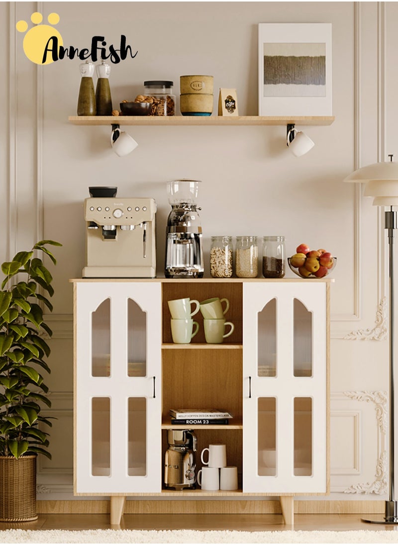 AnneFish Coffee Corner Cabinet Bar with Floating Shelves And Acrylic Door Freestanding Kitchen Bakers Rack Display Cabinet For Kitchen And Living Room  - Image 4