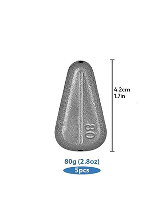 Generic - 5-Piece Fishing Weights Sinkers No Roll Sinkers Lead Weights No Snag Flat Inline Sinkers for Catfishing Rigs( 2.8oz(80g))-hollow - Image 1