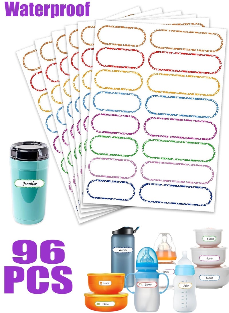 96 PCS Waterproof Bottle Labels Write On Kids Name Labels Self Laminating Self Adhesive Stickers for Daycare School Assorted Sizes And Colors - Image 1