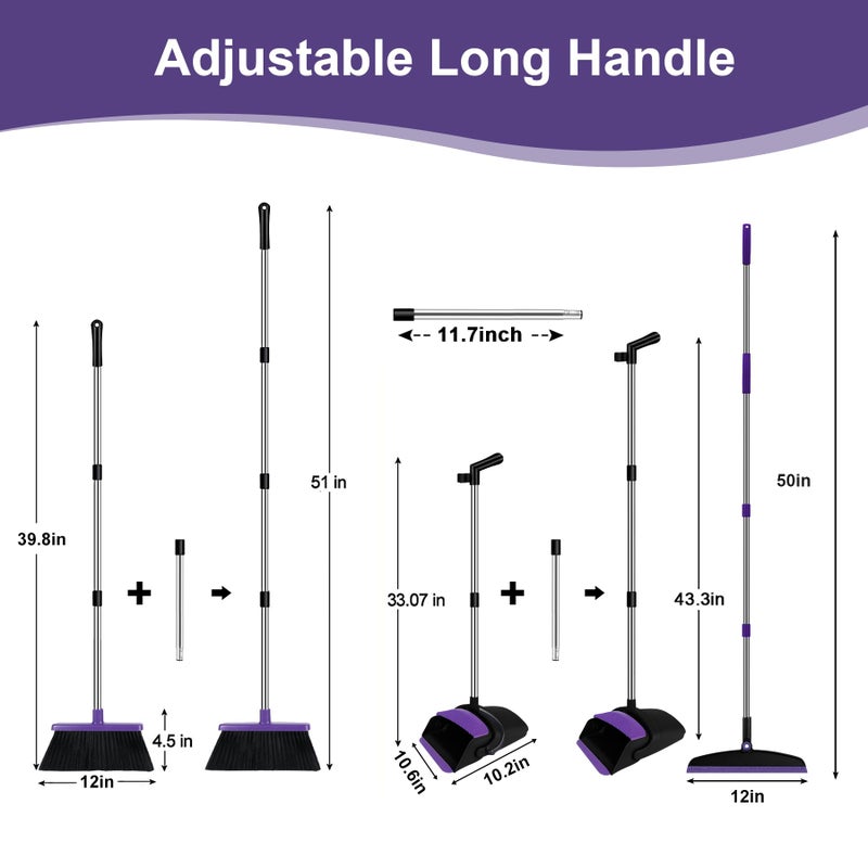 UDUK Broom with Dustpan Combo Set and Silicone Air Broom Kit, 51" Long Handle Floor Squeegee, Purple Household Kit for Glass Window Rugs Pet Hair Home - Image 2