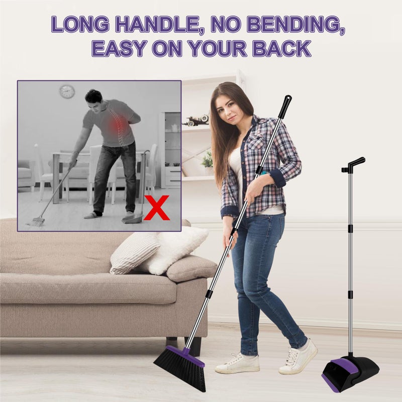 UDUK Broom with Dustpan Combo Set and Silicone Air Broom Kit, 51" Long Handle Floor Squeegee, Purple Household Kit for Glass Window Rugs Pet Hair Home - Image 3
