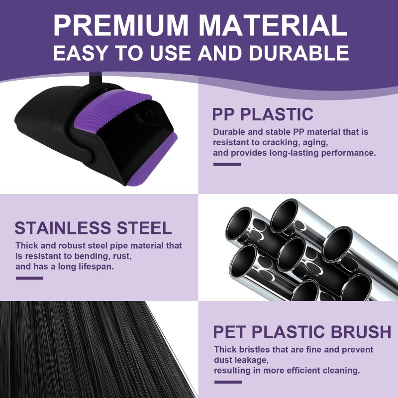 UDUK Broom with Dustpan Combo Set and Silicone Air Broom Kit, 51" Long Handle Floor Squeegee, Purple Household Kit for Glass Window Rugs Pet Hair Home - Image 5