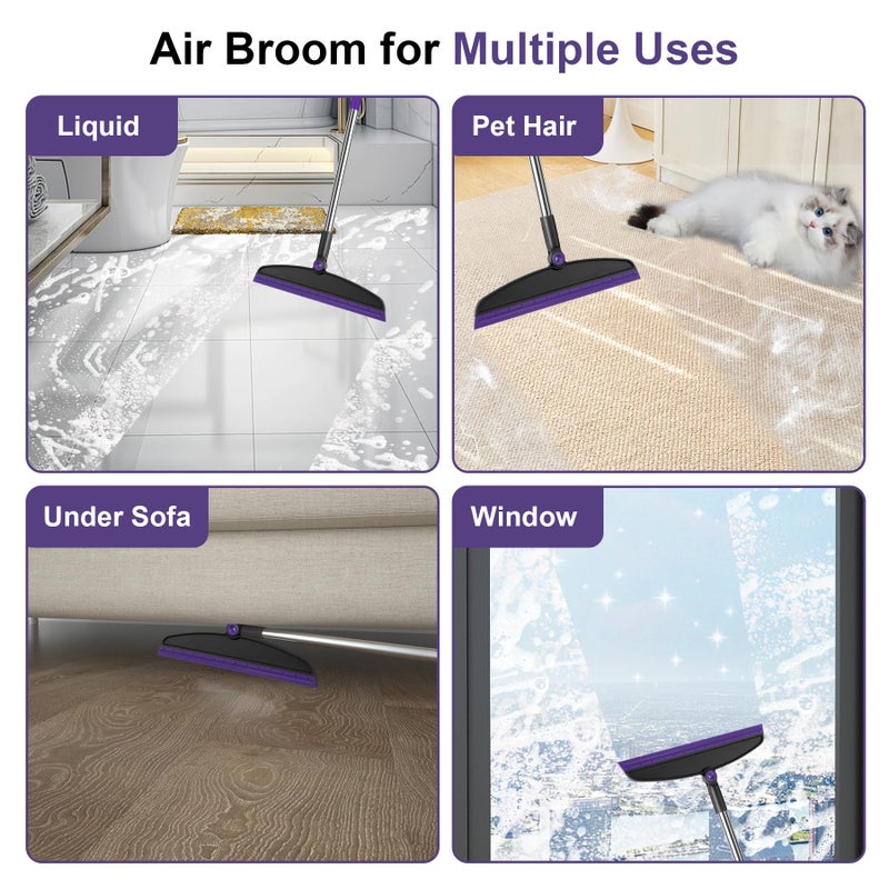 UDUK Broom with Dustpan Combo Set and Silicone Air Broom Kit, 51" Long Handle Floor Squeegee, Purple Household Kit for Glass Window Rugs Pet Hair Home - Image 4