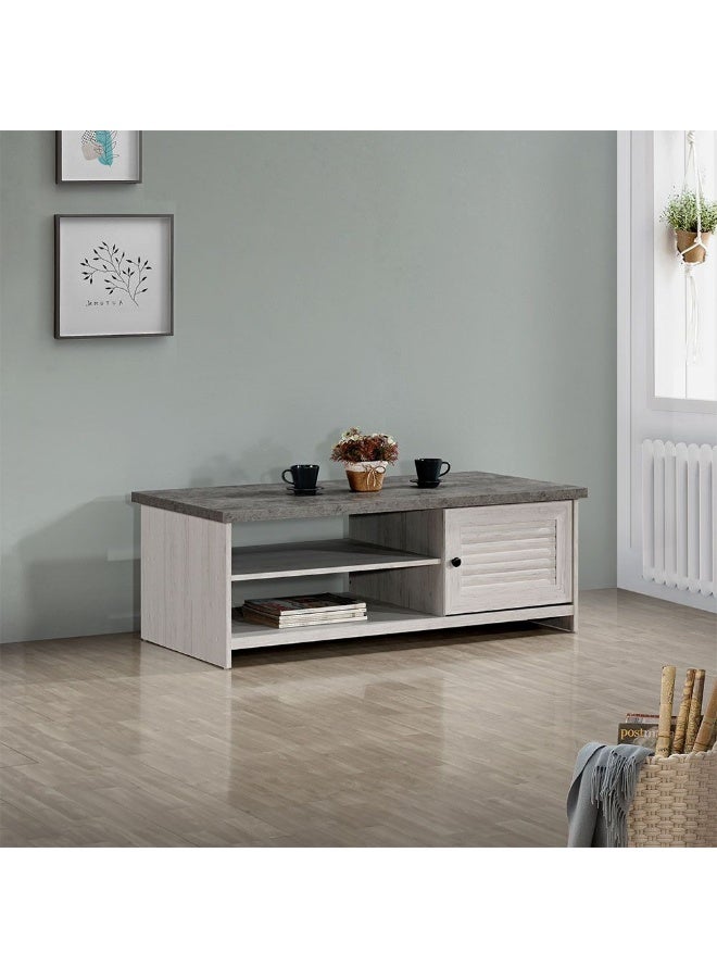 DANUBE HOME Zenith Coffee Table With 1 Door Modern Living Room Table Stylish Storage Coffee Table Durable Design Elegant Home DÃ©cor With Functional Storage - White Oak And Cement - Image 1