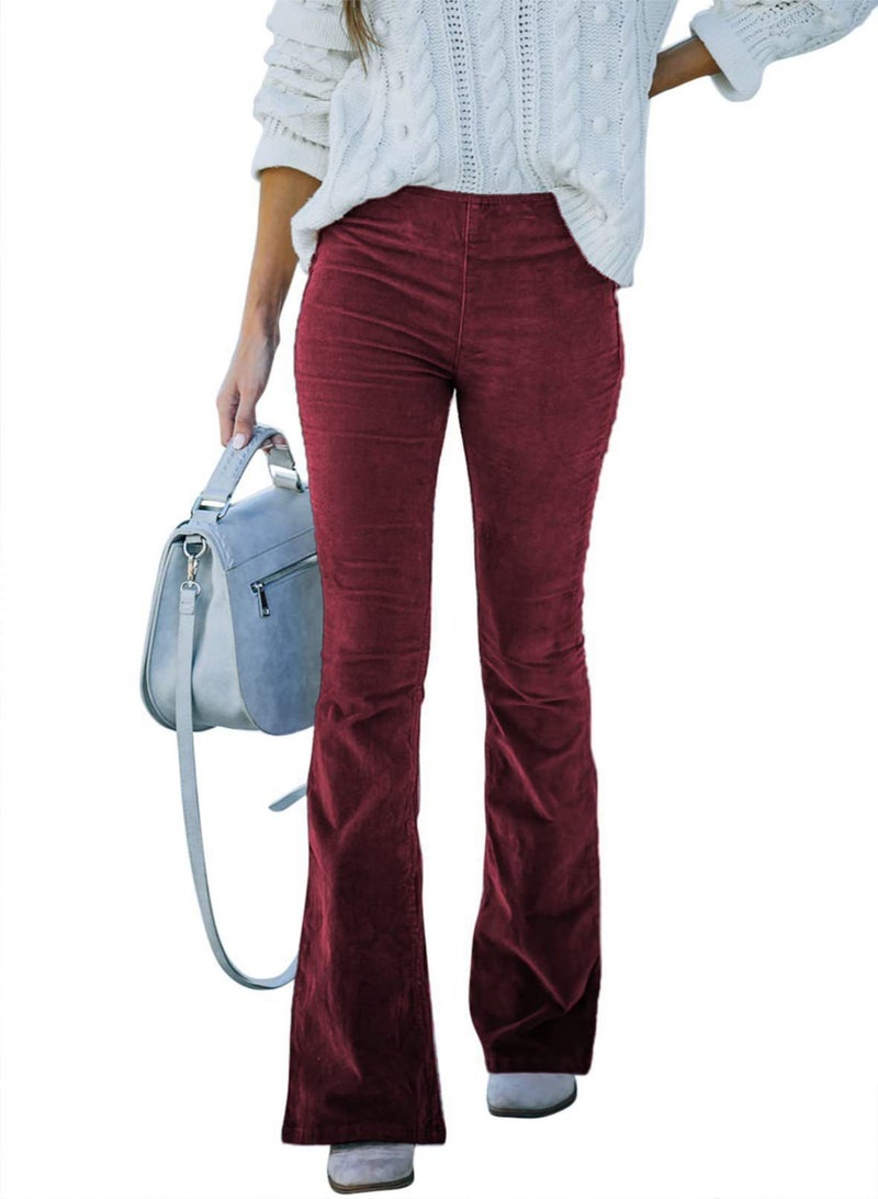 Loquat Women's Solid Color High Waist Slim Small Bell Bottoms Corduroy Casual Pants  - Image 1