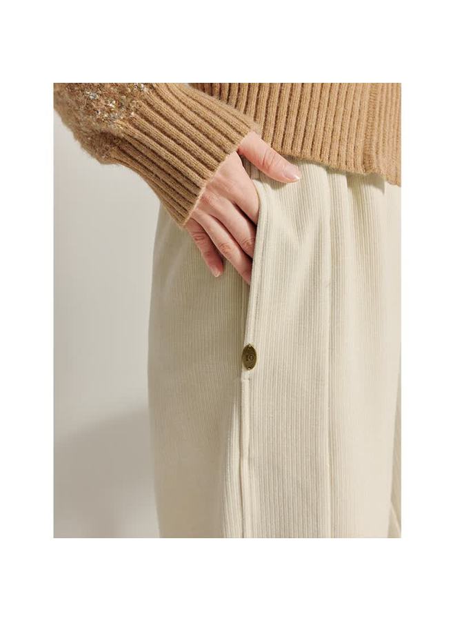 Inman Double-sided Chenille Loose Straight-leg Pants Winter Women's Casual Elastic Waist Warm Trousers Apricot Color XL