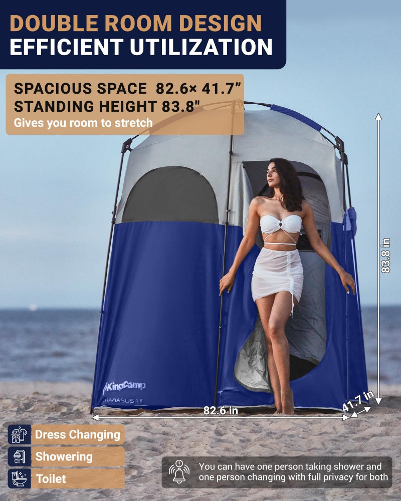 KingCamp Camping Shower Tent, Portable Outdoor Privacy Toilet & Changing Tent Windproof & Waterproof Easy Setup 1 or 2 Room Shelter with Shower Bag for Camping Hiking Beach - Image 2
