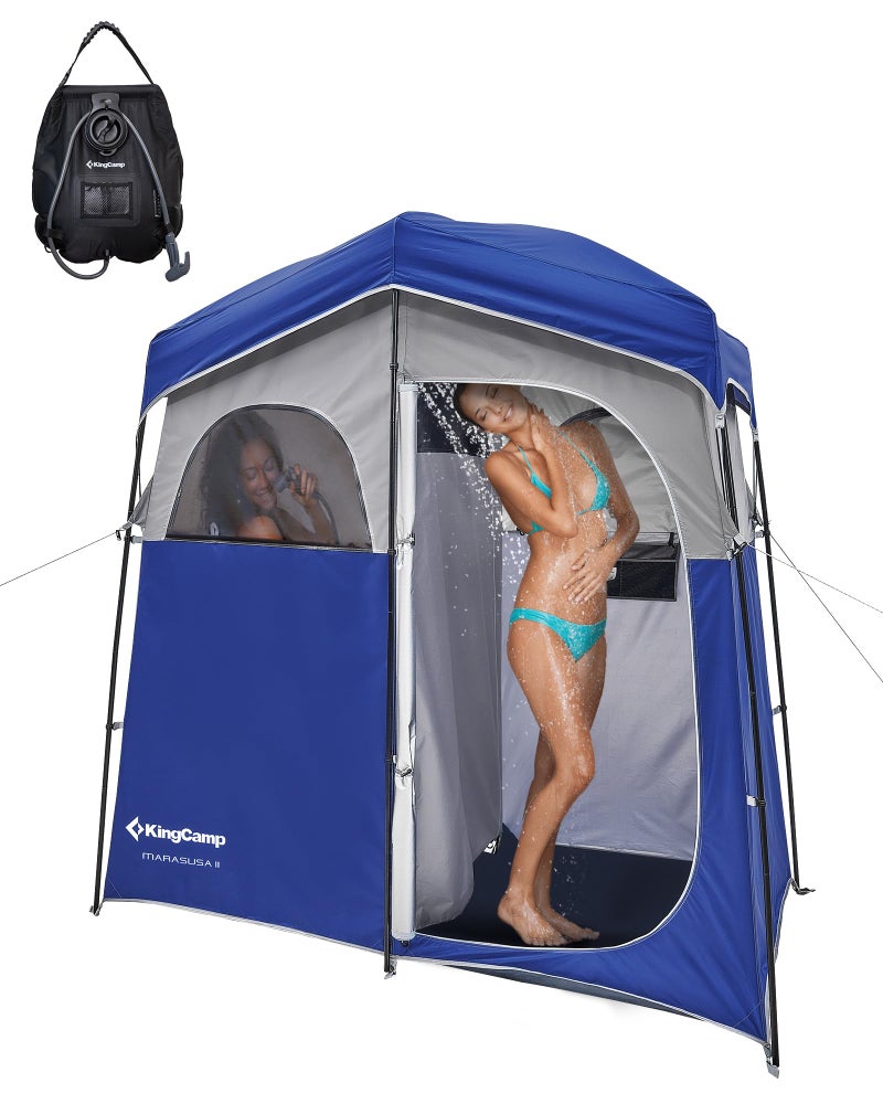 KingCamp Camping Shower Tent, Portable Outdoor Privacy Toilet & Changing Tent Windproof & Waterproof Easy Setup 1 or 2 Room Shelter with Shower Bag for Camping Hiking Beach - Image 1
