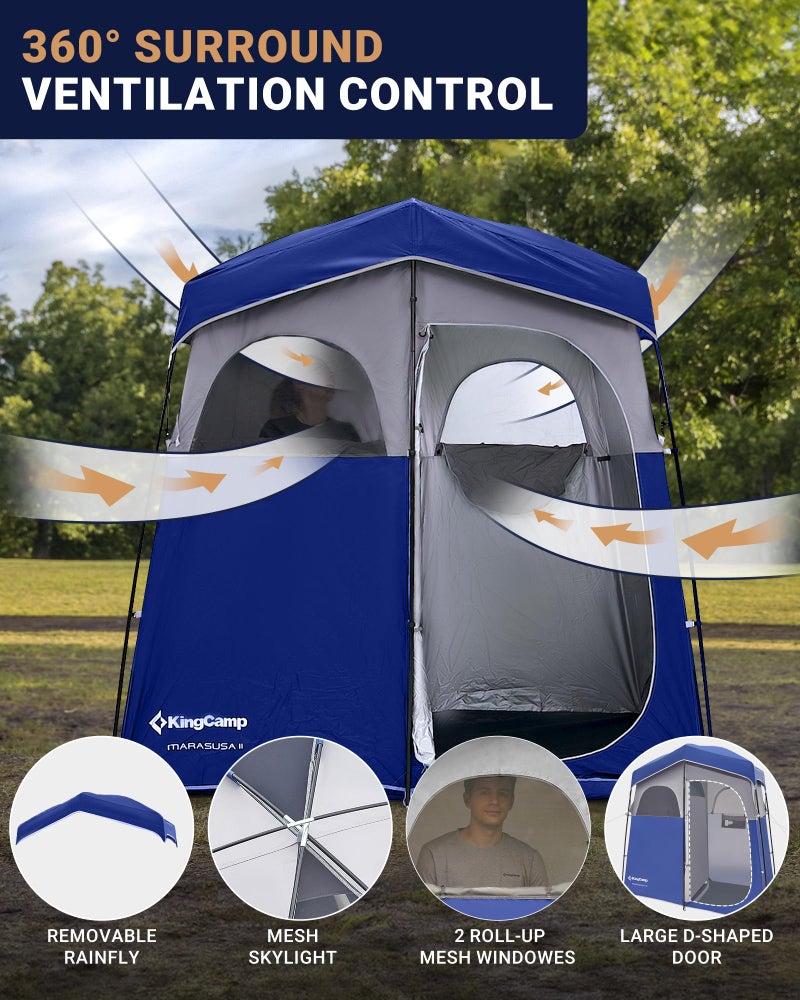 KingCamp Camping Shower Tent, Portable Outdoor Privacy Toilet & Changing Tent Windproof & Waterproof Easy Setup 1 or 2 Room Shelter with Shower Bag for Camping Hiking Beach - Image 4