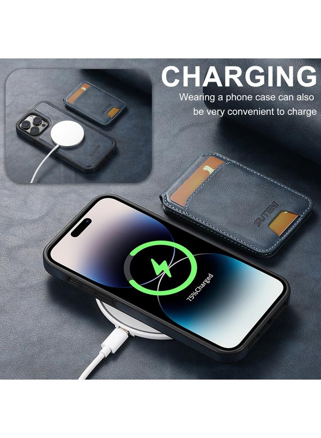 Suteni Case For iPhone 16 M2 Oil Wax MagSafe Horizontal Card Bag Phone Case - Image 4