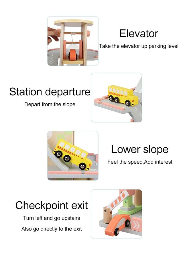 Children Diy Kids Wood Toys Cast Car Parking Lot Garage Toy For Toddlers Pretend Play