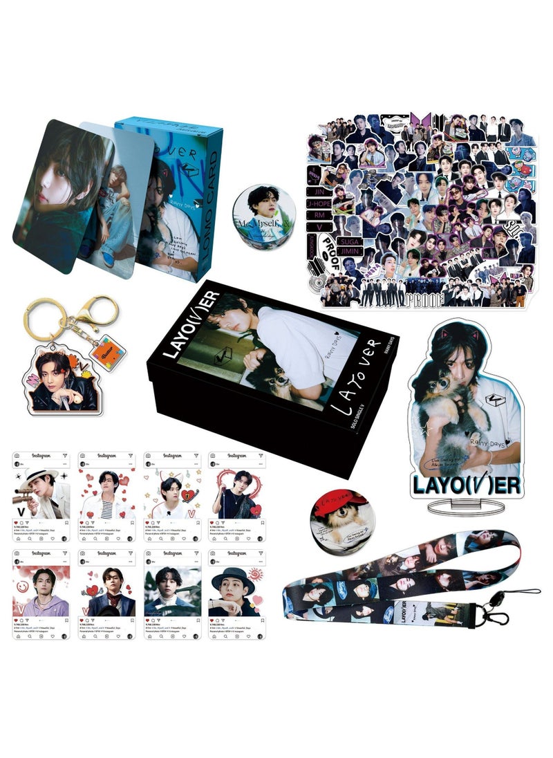 Bts Member V Solo Al Layover Gift Box With Lomo Cards, Acrylic Stand, Hand Account Tape, Keychain, Lanyard, Stickers, Photo Card - Image 1