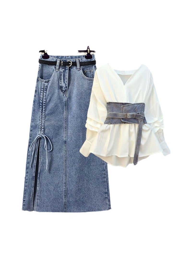 Generic - Plus Size Autum 2024 Shirt Skirt Set one-piece top - Image 1