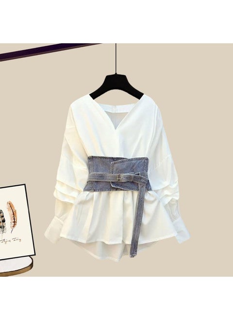 Plus Size Autum 2024 Shirt Skirt Set one-piece top