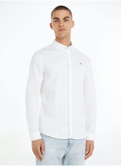 TOMMY JEANS Men's Stretch Oxford Cotton Slim Fit Casual Shirt, White  - Image 1