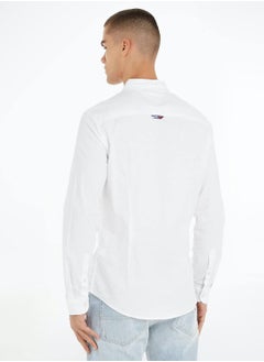 TOMMY JEANS Men's Stretch Oxford Cotton Slim Fit Casual Shirt, White  - Image 3