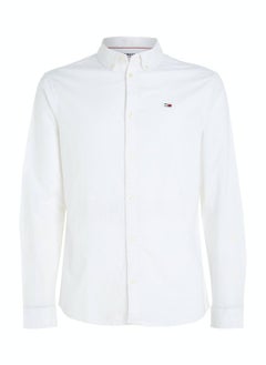 TOMMY JEANS Men's Stretch Oxford Cotton Slim Fit Casual Shirt, White  - Image 2