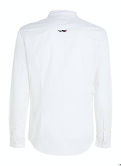 TOMMY JEANS Men's Stretch Oxford Cotton Slim Fit Casual Shirt, White  - Image 5