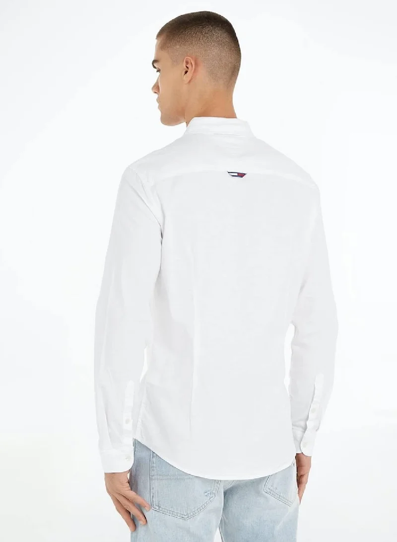 TOMMY JEANS White Stretch Slim Fit Oxford Shirt for Men | Best Price UAE