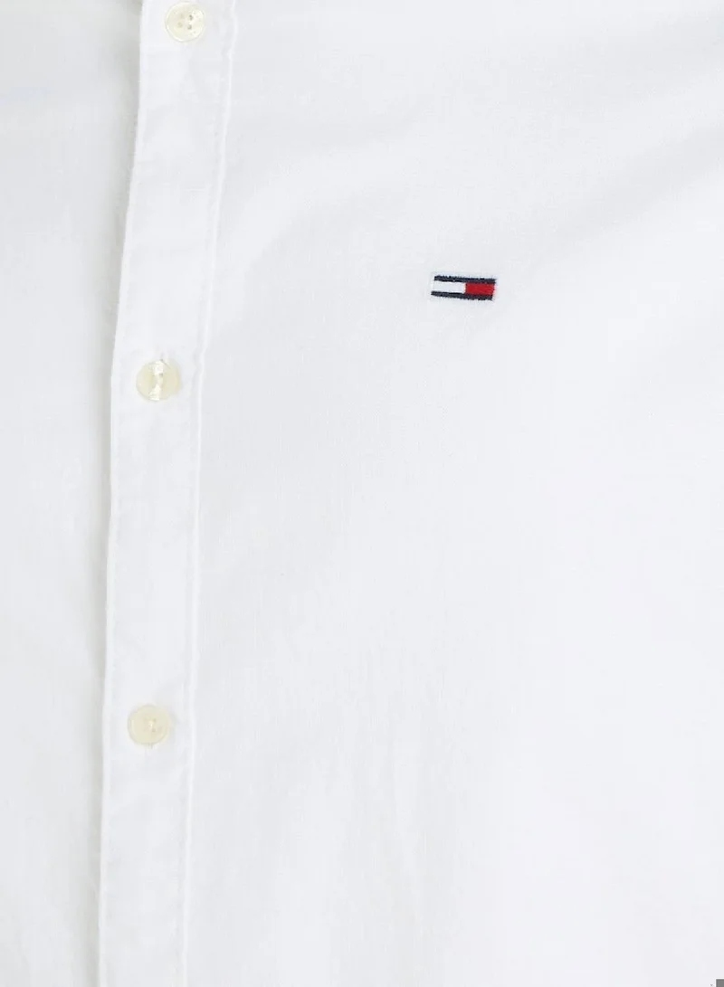 TOMMY JEANS White Stretch Slim Fit Oxford Shirt for Men | Best Price UAE