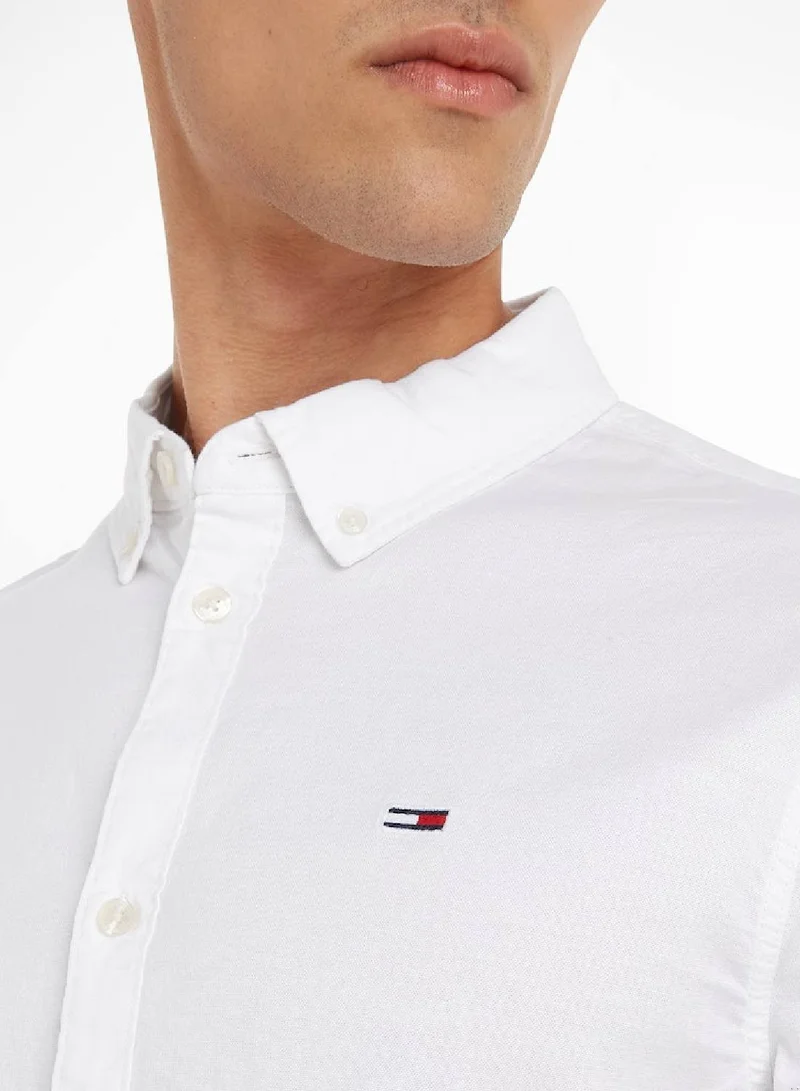 TOMMY JEANS White Stretch Slim Fit Oxford Shirt for Men | Best Price UAE