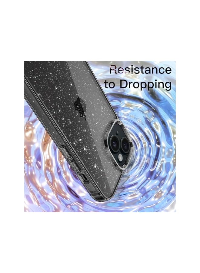 جي تيك حافظة لامعة لهاتف آيفون 15 6.1 بوصة بلينغ سباركل مضادة للصدمات غطاء هاتف لامع للنساء والفتيات باللون الأسود - Image 3