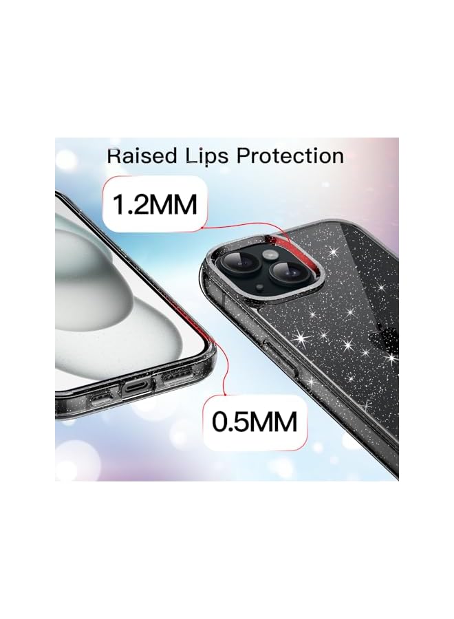 جي تيك حافظة لامعة لهاتف آيفون 15 6.1 بوصة بلينغ سباركل مضادة للصدمات غطاء هاتف لامع للنساء والفتيات باللون الأسود - Image 2