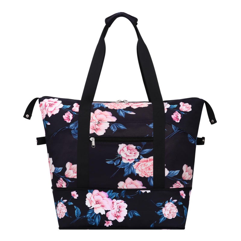 HAWEE Expandable Duffel Bag for Women with Trolley Sleeve and Wet Pocket Water Repellent Weekender Travel Tote Large Capacity Carry On Overnight Luggage Peony - Image 2