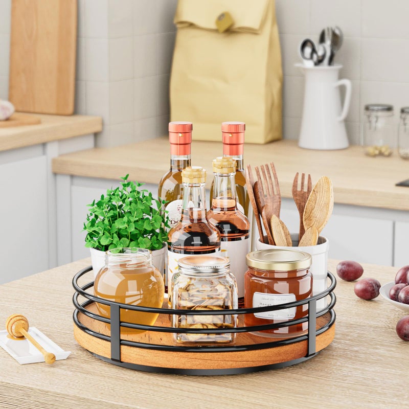 OVICAR Wood Lazy Susan Turntable Organizer - 11" Round Wooden Lazy Susan for Cabinet Kitchen Countertop Dining Table Pantry Cupboard Bathroom Coffee Bar Spice Storage Home Decor - Image 5