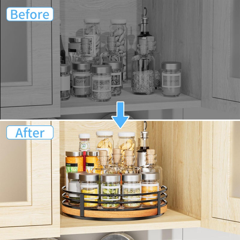 OVICAR Wood Lazy Susan Turntable Organizer - 11" Round Wooden Lazy Susan for Cabinet Kitchen Countertop Dining Table Pantry Cupboard Bathroom Coffee Bar Spice Storage Home Decor - Image 4