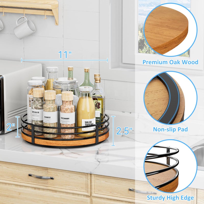OVICAR Wood Lazy Susan Turntable Organizer - 11" Round Wooden Lazy Susan for Cabinet Kitchen Countertop Dining Table Pantry Cupboard Bathroom Coffee Bar Spice Storage Home Decor - Image 3