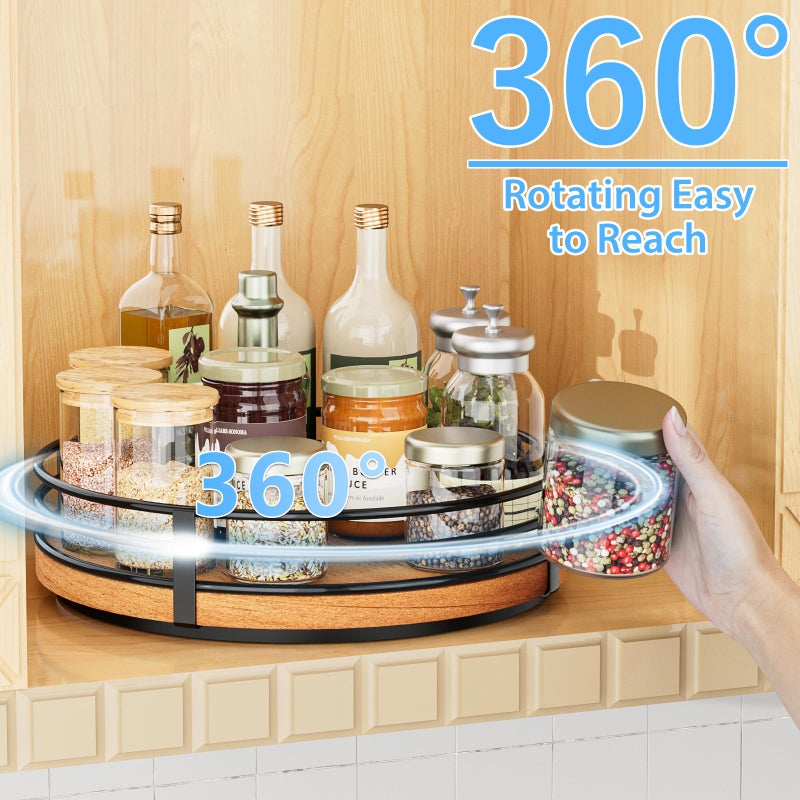 OVICAR Wood Lazy Susan Turntable Organizer - 11" Round Wooden Lazy Susan for Cabinet Kitchen Countertop Dining Table Pantry Cupboard Bathroom Coffee Bar Spice Storage Home Decor - Image 2