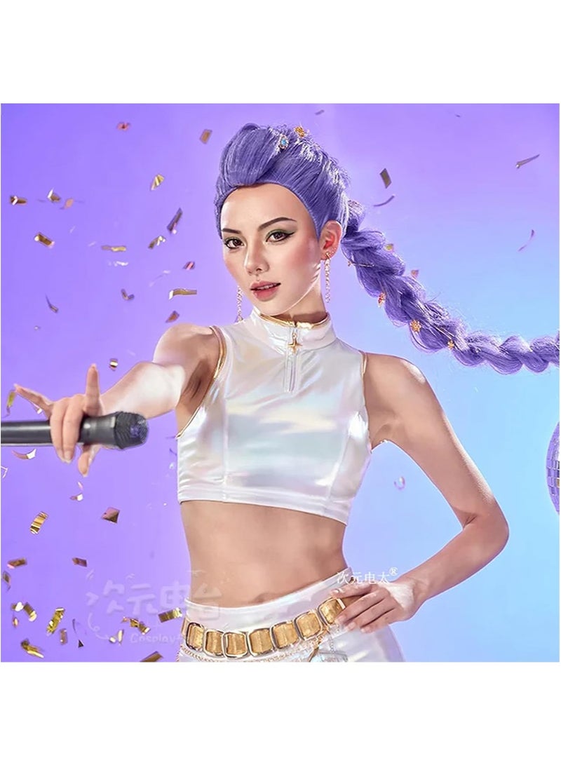 صائدو الشياطين في الكيبوب شعر مستعار تنكري لشخصية رومي من مسلسل صائد الشياطين الكوري، شعر مستعار لطيف لفتاة صائدة الساحرات، مثالي للعروض التنكرية والحفلات الموسيقية والحفلات ذات الطابع الخاص - Image 3