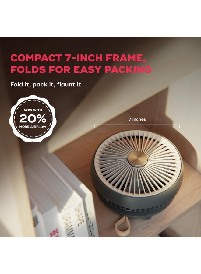 NUUK Folde V2 Personal Rechargeable Fan For Travel|Folds 180° & Fits In Any Bag|Cordless,7-Inch|16 Hr Run Time,4 Wind Speeds|Super Silent BLDC Motor|For Hiking,Picnics,Beach,Camping - Image 5