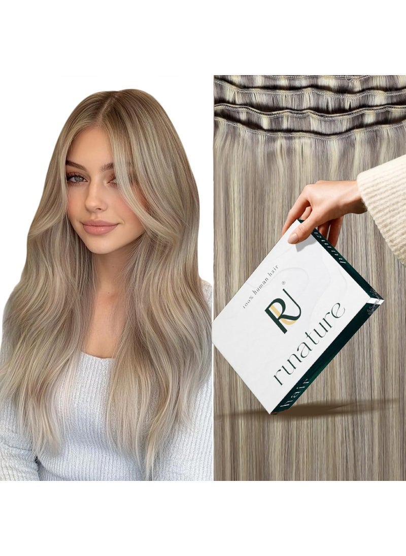 RUNATURE RUNATURE Weft Hair Extensions Human Hair Grey Blonde Highlight Platinum Blonde Sew in Weft Hair Extensions Remy Blonde Hair Weft Extensions Human Hair 12 Inch 70g 
