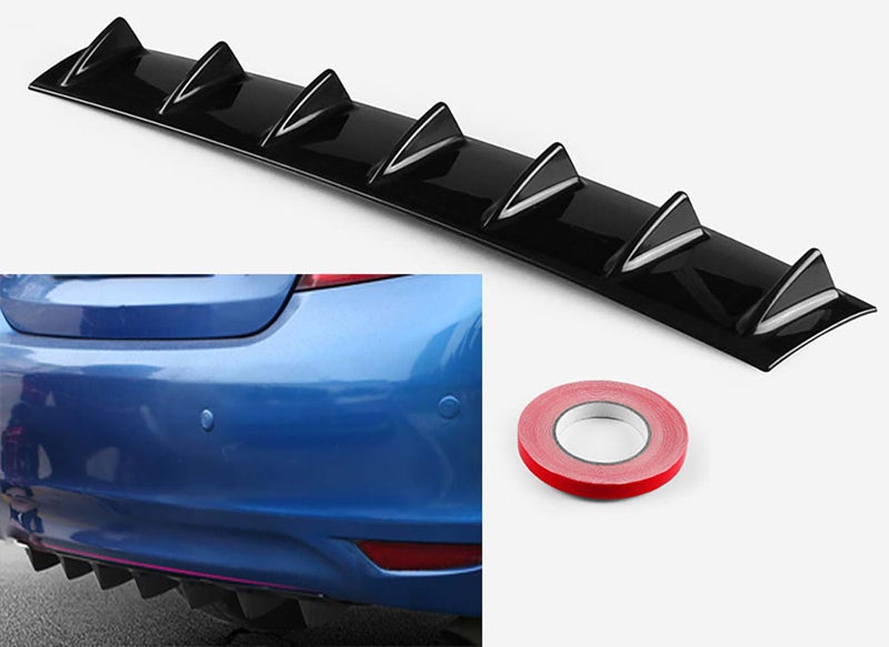 Propartauto 33"" x6 Shark Fin Universal Rear Bumper Lip Diffuser 7 Fin Gloss Black ABS - Image 1