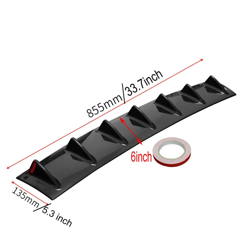 Propartauto 33"" x6 Shark Fin Universal Rear Bumper Lip Diffuser 7 Fin Gloss Black ABS - Image 2