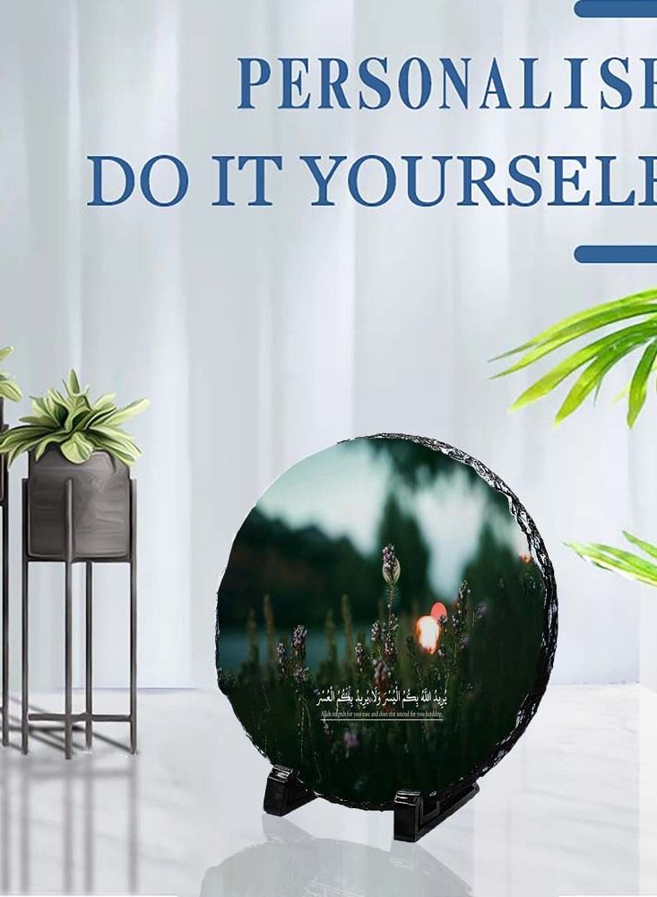 Service Zone Protective Printed White Round Shape Marble Photo Frame for Table Top Quraan Aayat 