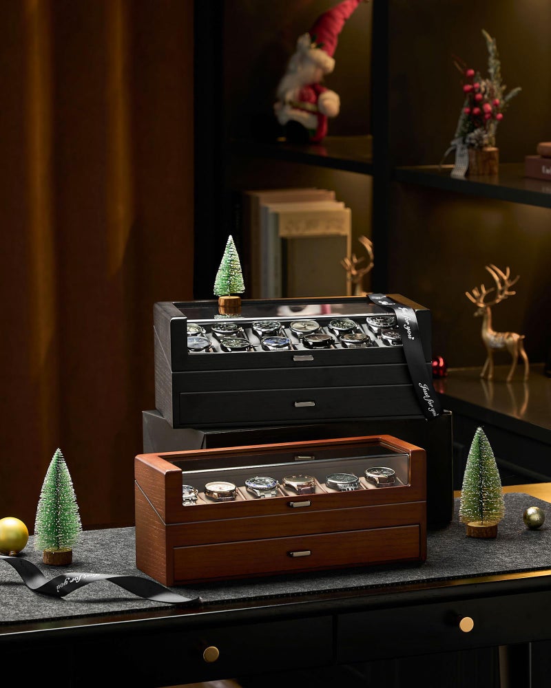 ProCase Wooden Watch Box for Men, Wood Watch Display Case Men's Jewelry Organizer Box with Drawer -6 Slot, Walnut - Image 2