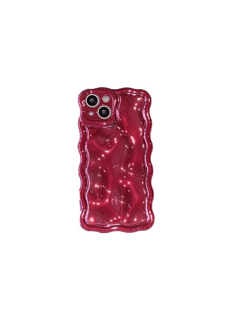 Solid Color Electroplated Water Corrugated IPhone16prax Phone Case Apple 15/14 16e Advanced Sense-Color:xym Wave Meteorite Plating Rose Red-Applicable Model:13 (without Packaging)