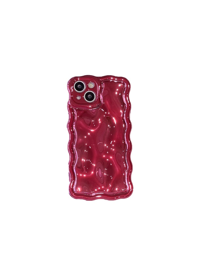 Generic - Solid Color Electroplated Water Corrugated IPhone16prax Phone Case Apple 15/14 16e Advanced Sense-Color:xym Wave Meteorite Plating Rose Red-Applicable Model:13 (without Packaging) - Image 1
