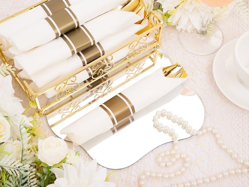 Hioasis 175pcs Clear Gold Plastic Plates - Clear Disposable Plates with Gold Trim Plastic Dinnerware Set Include 25 Dinner Plates  25 Dessert Plates 25 Cups 25 Rolled Napkin Cutlery for Weddding Party - Image 3