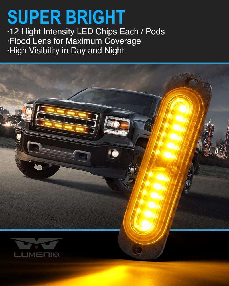 LUMENIX White Amber LED Surface Mount Strobe Flashing Lights Kit w/Controller 8PCS Grille Side Marker Emergency Warning Caution Light Assemblies for Construction Vehicles Trucks, Traffic| Sync Feature - Image 3