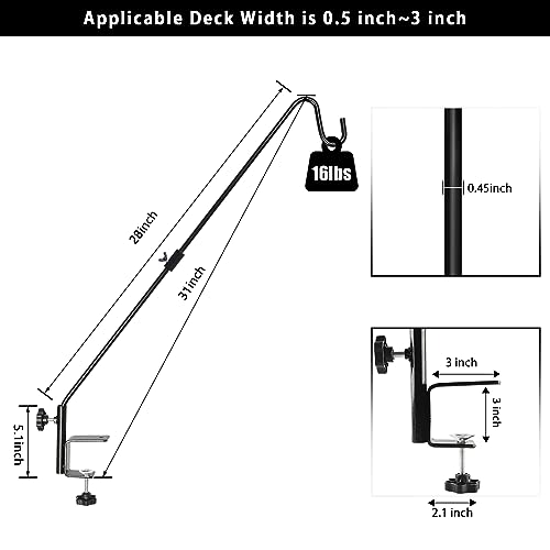 FEED GARDEN 31 Inch Heavy Duty Deck Hook, Non-Slip Clamp, 360 Degree Swivel, Black for Bird Feeders, Planters, Suet Baskets, Lanterns, Wind Chimes, 2 Pack - Image 3