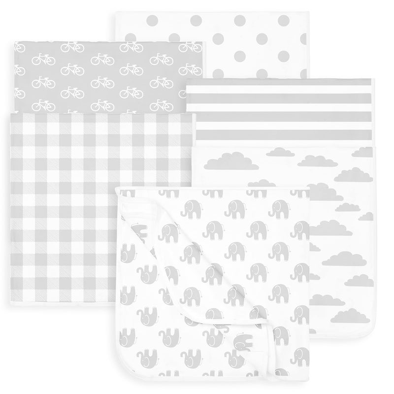 BaeBae Goods Baby Blankets - Soft Pure Cotton Swaddle Blankets for Boys and Girls - 6 Pack Grey & White Designs - Multi Use - 30 x 30 Inches - Image 1