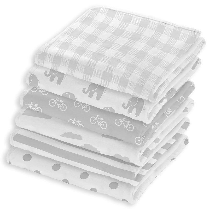 BaeBae Goods Baby Blankets - Soft Pure Cotton Swaddle Blankets for Boys and Girls - 6 Pack Grey & White Designs - Multi Use - 30 x 30 Inches - Image 3