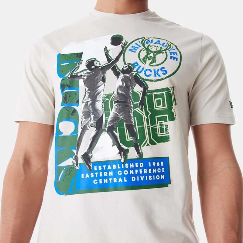 NEW ERA Beige Men's NBA Milwaukee Bucks Player Graphic T-Shirt for Men | Best Price UAE