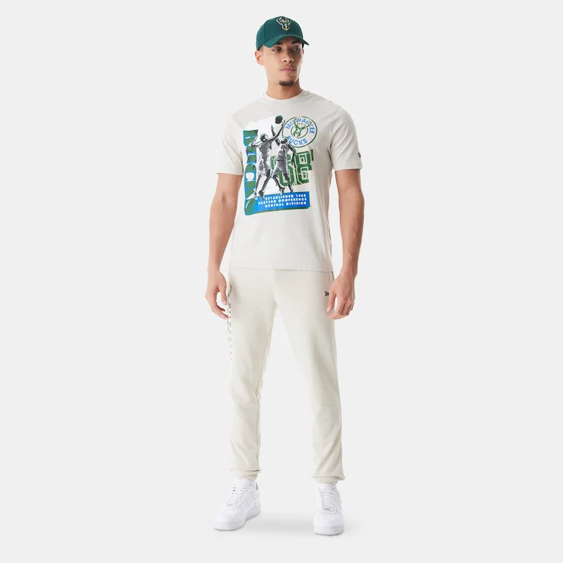 NEW ERA Beige Men's NBA Milwaukee Bucks Player Graphic T-Shirt for Men | Best Price UAE