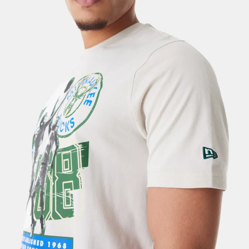 NEW ERA Beige Men's NBA Milwaukee Bucks Player Graphic T-Shirt for Men | Best Price UAE