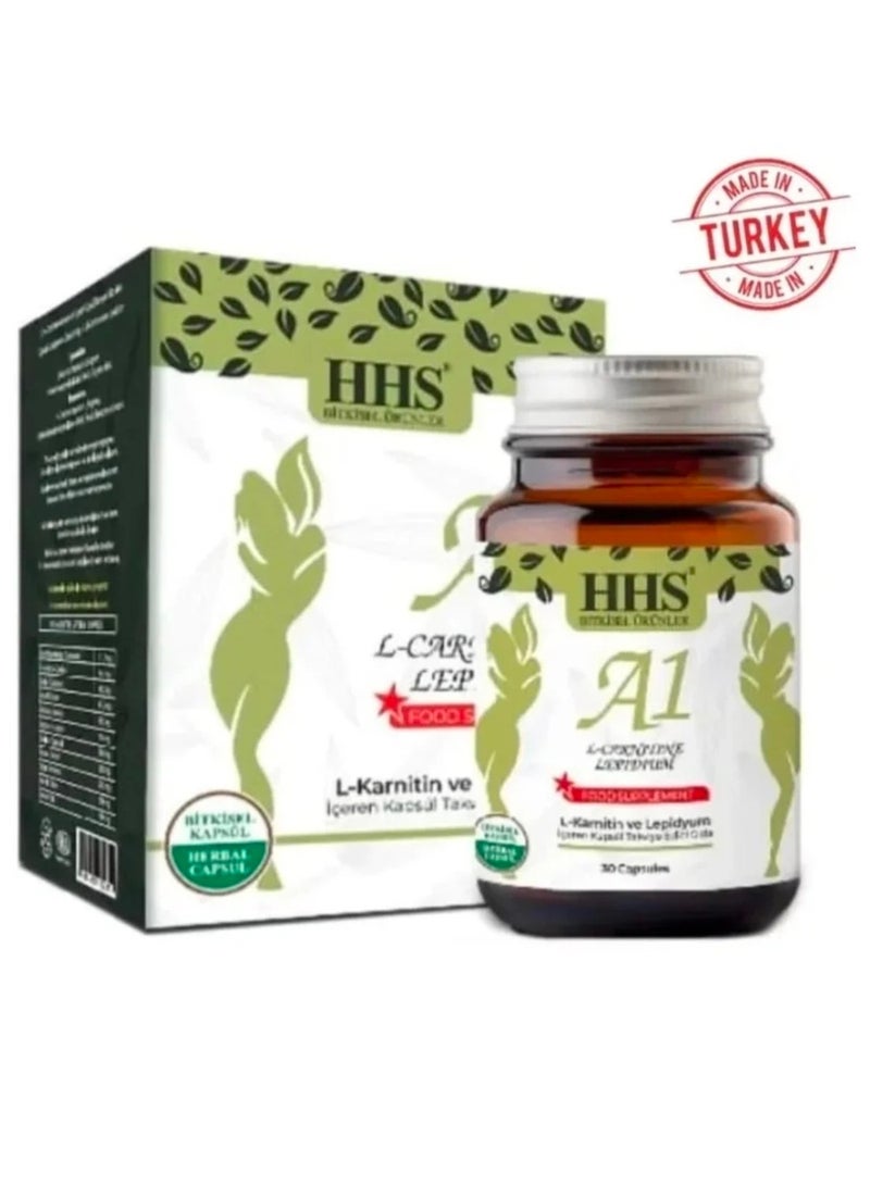 HHS A1 L-CarnitinA1 food supplement of L-Carnitine and Lipidium to support weight loss, suppress appetite, and stimulate fat burning, and Lipidium to support weight loss, suppress appetite, and stimulate fat burning. 30 capsules. - Image 1